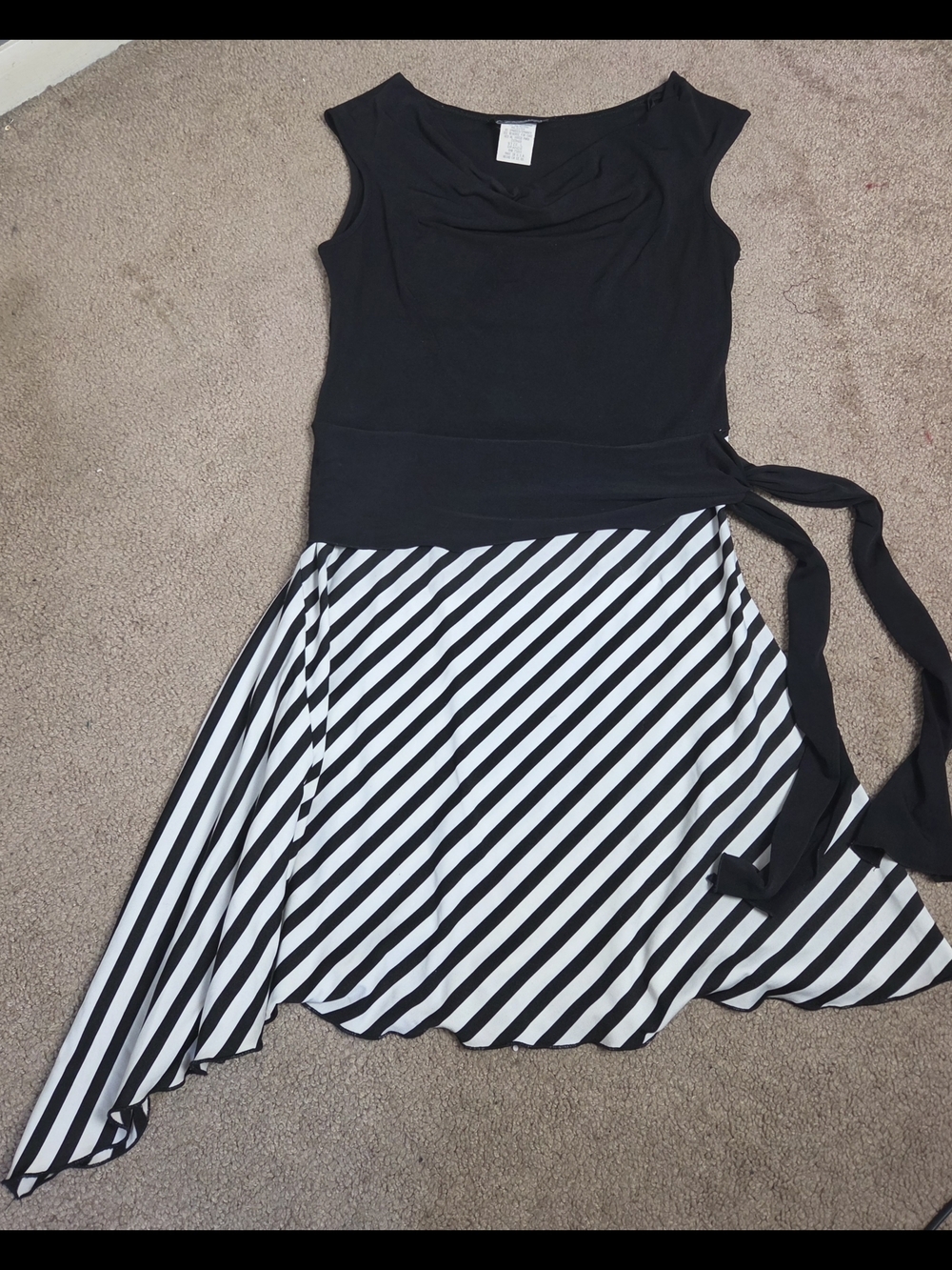 Black & White Striped Wrap Skirt Dress - Women's